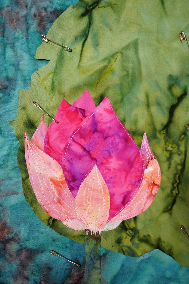 Handmade textile art/wall hanging/home decor/art decorpink lotus flowers image 4