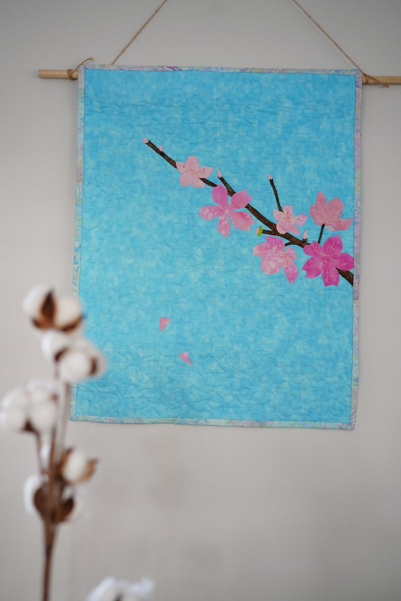 Handmade fiber art/quilting/cherry blossomhome decorationtextile art image 1