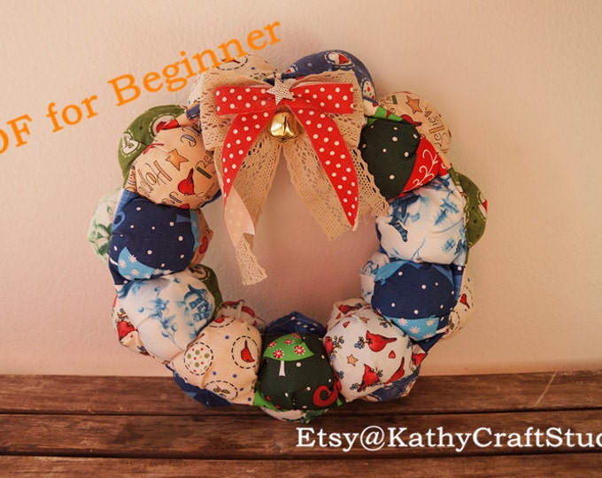 Sewing Pattern for beginner--fabric wreath puff style--christmas home decoration-- PDF Instant download