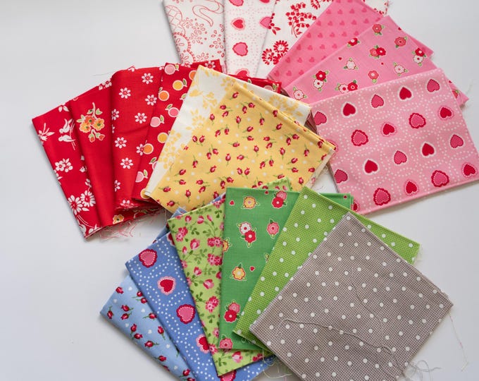 Quilting fabrics set- assortment of mix colour fat 1/16th bundle - 18pieces