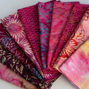 Fat Eighth Bali Assortment Bundle - 10 Different Pieces - Hand Dyed Bali Batik Cotton Quilt Fabric