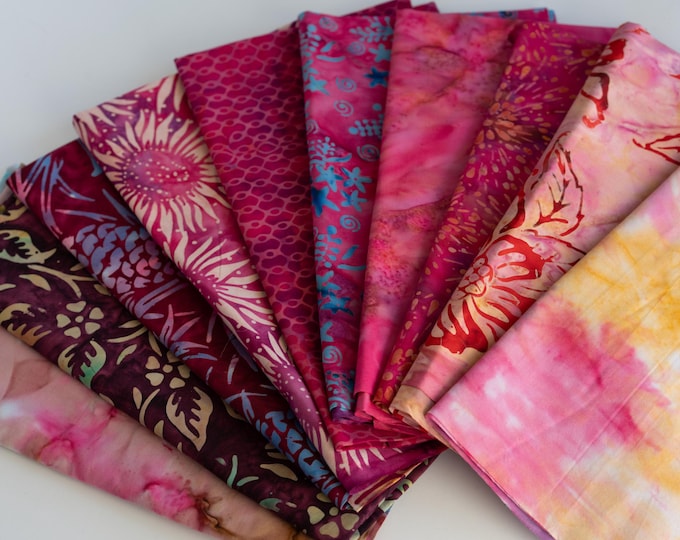 Fat Eighth Bali Assortment Bundle - 10 Different Pieces - Hand Dyed Bali Batik Cotton Quilt Fabric