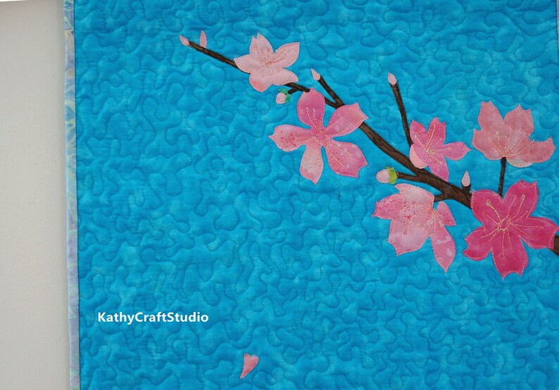 Handmade fiber art/quilting/cherry blossomhome decorationtextile art image 2