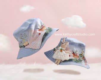 Sombrero tipo pescador floral – Sombrero de sol ligero de algodón con correa desmontable