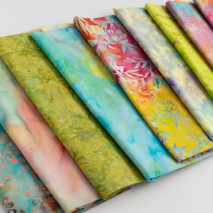 Fat Eighth Bali Assortment Bundle - 10 Different Pieces - Hand Dyed Bali Batik Cotton Quilt Fabric