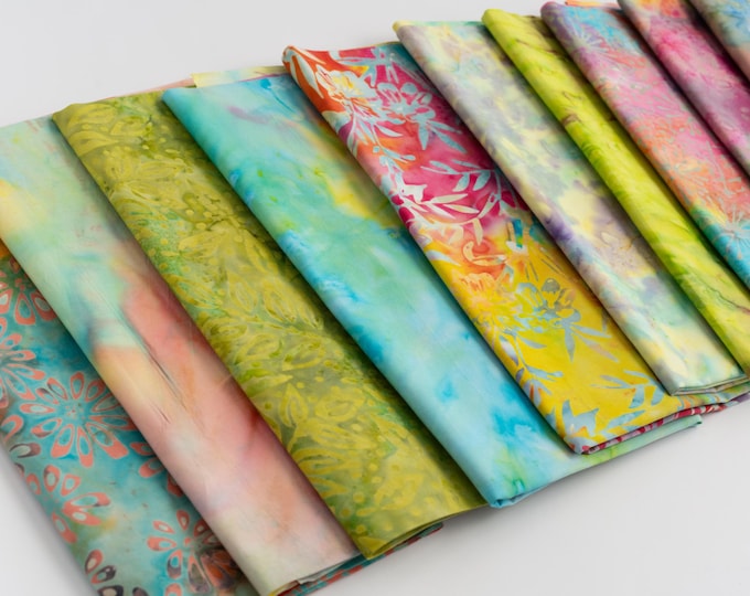 Fat Eighth Bali Assortment Bundle - 10 Different Pieces - Hand Dyed Bali Batik Cotton Quilt Fabric