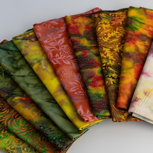 Fat Eighth Bali Assortment Bundle - 10 Different Pieces - Hand Dyed Bali Batik Cotton Quilt Fabric