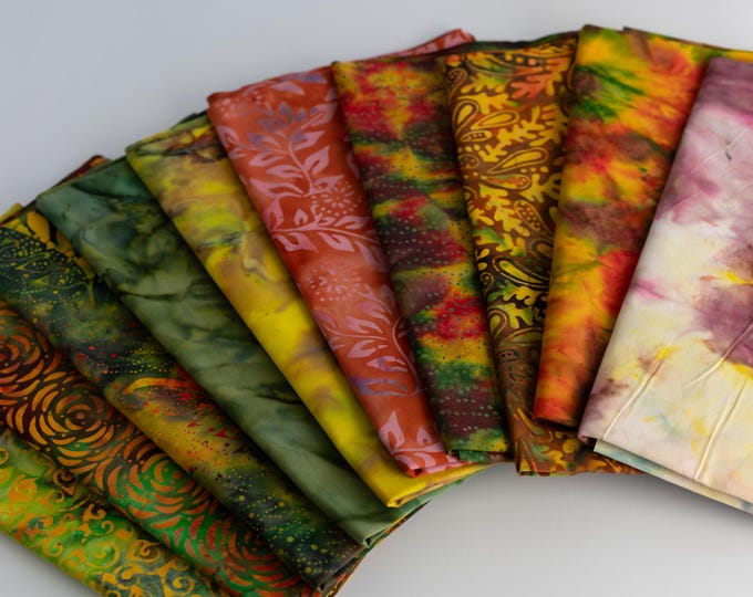 Fat Eighth Bali Assortment Bundle - 10 Different Pieces - Hand Dyed Bali Batik Cotton Quilt Fabric