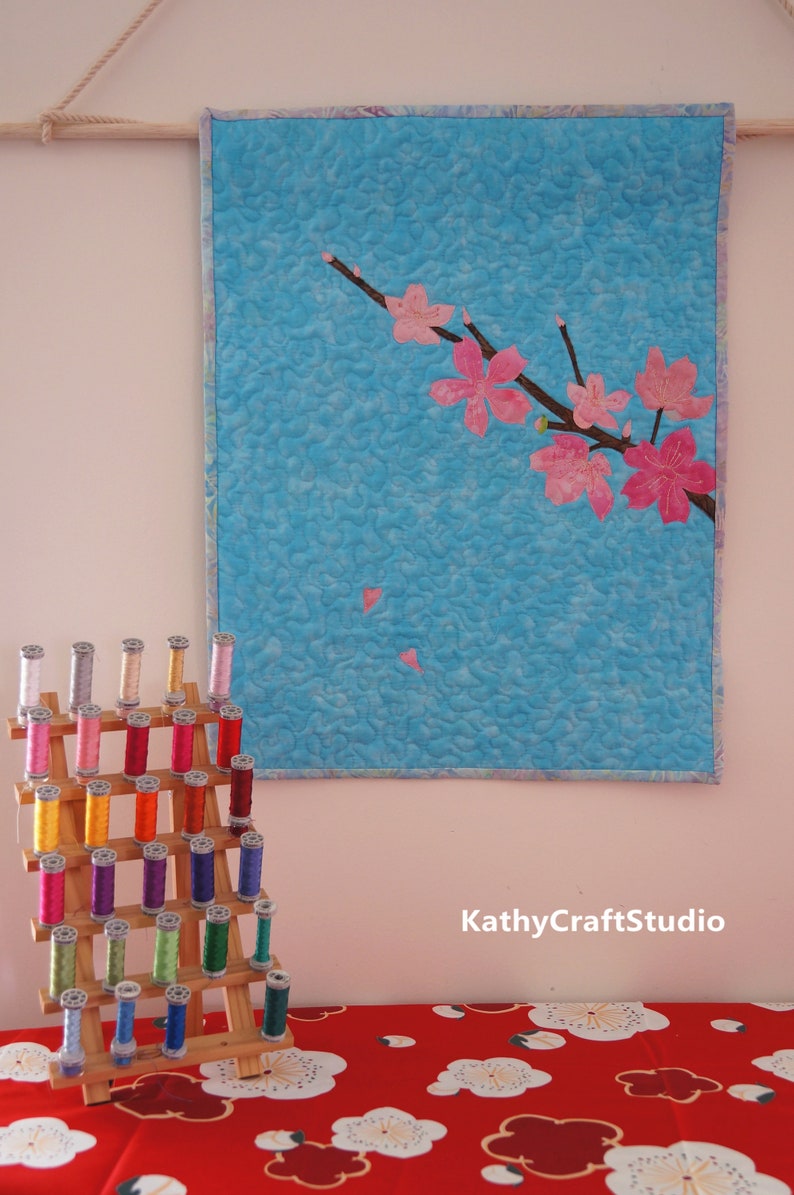 Handmade fiber art/quilting/cherry blossomhome decorationtextile art image 6