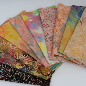 Fat Eighth Bali Assortment Bundle - 10 Different Pieces - Hand Dyed Bali Batik Cotton Quilt Fabric