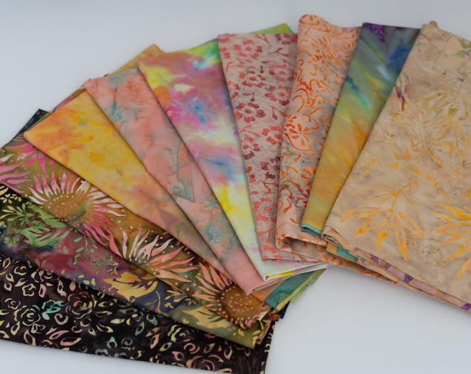 Fat Eighth Bali Assortment Bundle - 10 Different Pieces - Hand Dyed Bali Batik Cotton Quilt Fabric