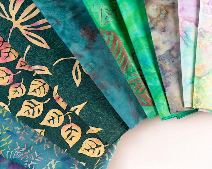 Fat Eighth Bali Assortment Bundle - 10 Different Pieces - Hand Dyed Bali Batik Cotton Quilt Fabric
