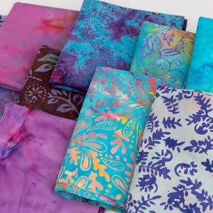 Fat Eighth Bali Assortment Bundle - 10 Different Pieces - Hand Dyed Bali Batik Cotton Quilt Fabric