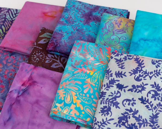 Fat Eighth Bali Assortment Bundle - 10 Different Pieces - Hand Dyed Bali Batik Cotton Quilt Fabric