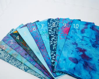 Sapphire Sands  Batik Fat Eighth Bundle or Half Yard, 100% Cotton Quilt Pieces