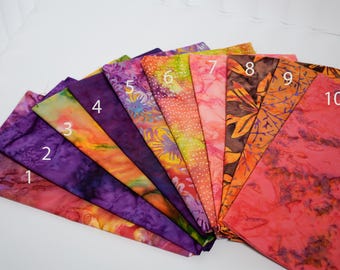 Sunset Ember Batik Fat Eighth Bundle or Half Yard, 100% Cotton,  Quilting Material