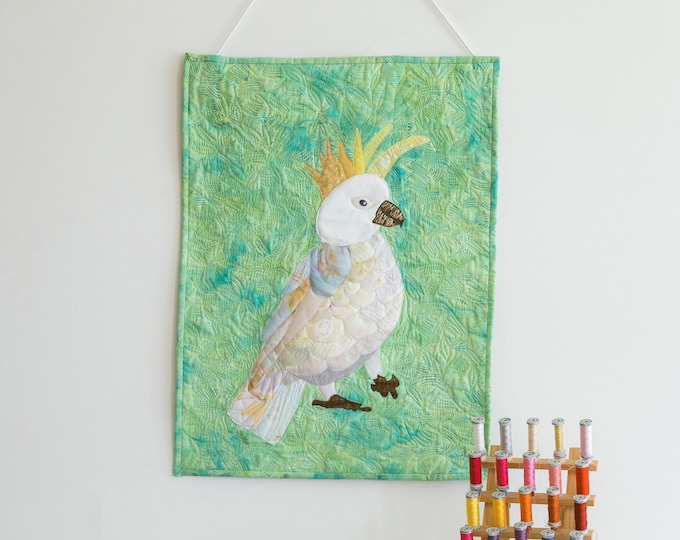 Handmade textile art/wall hanging/home decor--white cockatoo
