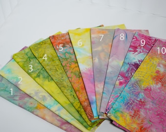 Candy Rainbow Batik Fat Eighth Bundle or Half Yard, 100% Cotton Patchwork Fabric