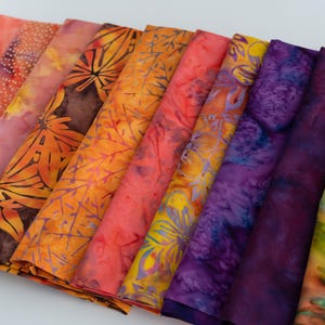 Fat Eighth Bali Assortment Bundle - 10 Different Pieces - Hand Dyed Bali Batik Cotton Quilt Fabric