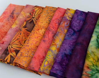 Fat Eighth Bali Assortment Bundle - 10 Different Pieces - Hand Dyed Bali Batik Cotton Quilt Fabric