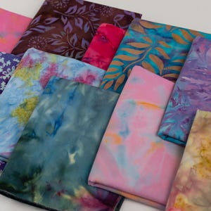 Fat Eighth size Bali Assortment Bundle - 10 Different Pieces - Hand Dyed Bali Batik Cotton Quilt Fabric
