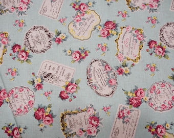 Half yard--Sewing medium weight cotton canvas fabric--elegant vintage rose pattern