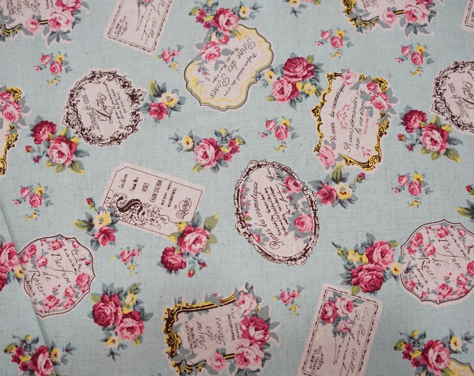 Half yard--Sewing medium weight cotton canvas fabric--elegant vintage rose pattern
