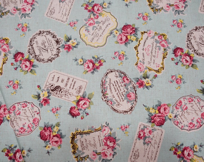 Half yard--Sewing lightweight cotton canvas fabric--elegant vintage rose pattern