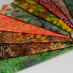 Fat Eighth Bali Assortment Bundle - 10 Different Pieces - Hand Dyed Bali Batik Cotton Quilt Fabric