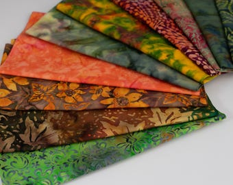Fat Eighth Bali Assortment Bundle - 10 Different Pieces - Hand Dyed Bali Batik Cotton Quilt Fabric