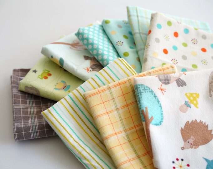 Flannel organic cotton fabrics with nursery pattern - 11 Pieces Fat Quarter Bundle - Riley Blake company