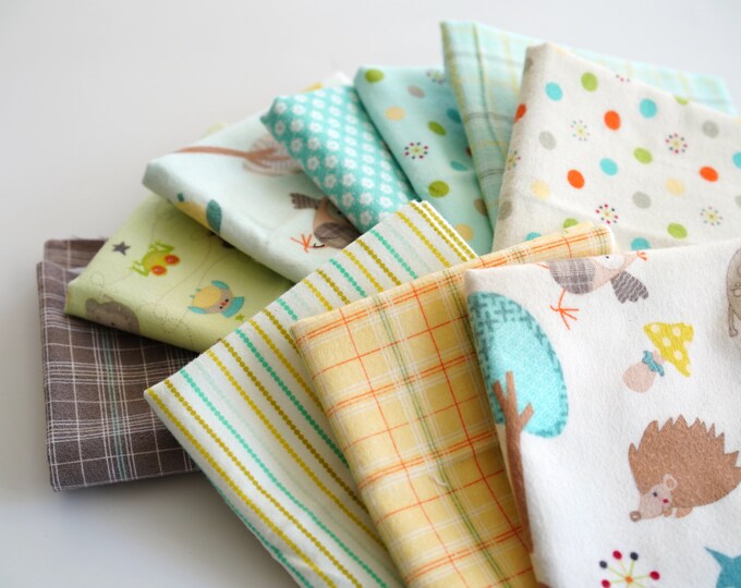 Flannel organic cotton fabrics with nursery pattern - 10 Pieces Fat Quarter Bundle - Riley Blake company