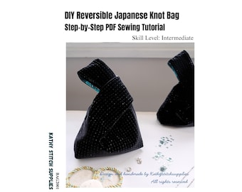Japanese Knot Bag PDF, Intermediate Level, Reversible Design, Printable Pattern