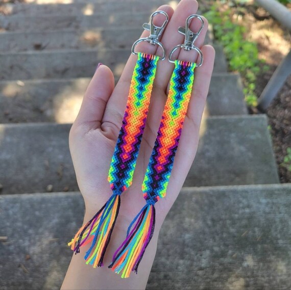 Bright Neon Friendship Bracelet Keychain Arrowhead Pattern Etsy