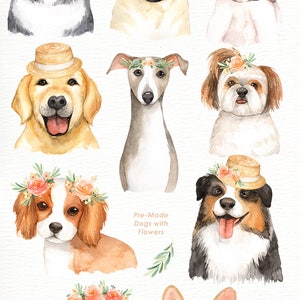 Woof Woof Dogs Lover Cliparts, Woodland Animals, Kids Clipart,Dog Clipart, Nursery Decor, Animal with flower crown, pug, dog breeds, puppy image 4