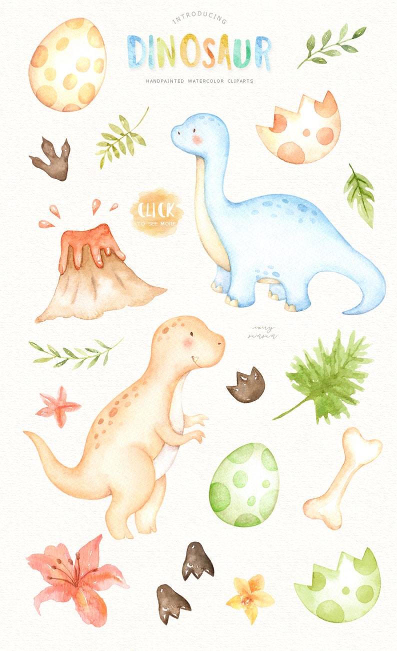 Dinosaur Watercolor Clip Art, T-rex, Safari Animal, Woodland Animals, Kids Clipart, Boho Clipart, Nursery Decor, Nursery Clipart, Tropical image 2