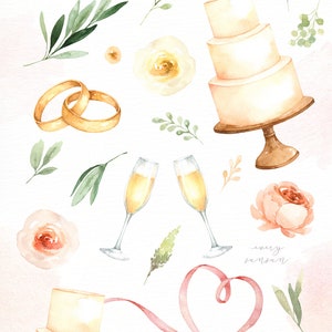 The Wedding Day Watercolor Clip Art, Wedding Clipart, Wedding Cake ...