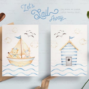 Let's Sail Away Watercolor Clip Arts, Bear, Sailor, Nautical, Woodland Animals, Kids Clipart, Nursery Decor, Boy Room, Kids Art, Nursery Art image 5