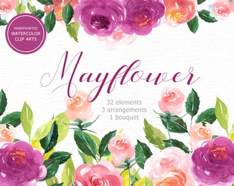 Mayflower Watercolor clipart, wedding invitations, wedding clipart, beautiful, washy watercolour, pink florals, DIY, rose, peonies flowers