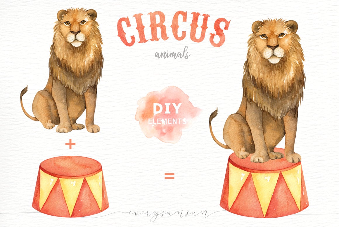 Circus Animals Watercolor Clipart, Nursery Prints, Animals Nursery Art ...