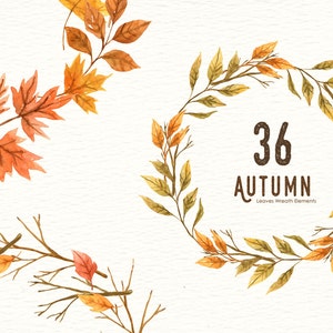 Autumn Leaf Watercolor Clipart, Wreath, Mushroom, Commercial Use, DIY, Hand Painted, Watercolour, Thanksgiving, Fall Leaves, Fall Foliage image 4