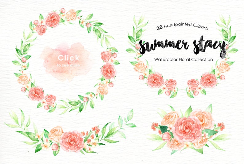 Summer Stacy Watercolor clipart, Romantic wedding, mint green, tender green branches, wedding invitation, peonies, rose flowers, DIY, floral image 2