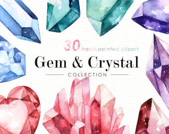 Gem and Crystal Watercolor Collection, Diamonds, Crystals, Stones Clip Art, Commercial Use, Digital Clipart, handpainted, Wedding Invitation