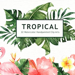 Tropical Leaves Watercolor Clipart, watercolor flower, Watercolor Leaf, Leaf clipart, Wedding Clip Art, Wedding Invitation, Tropical Clipart