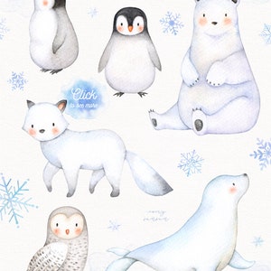 Arctic Animals Watercolor Clip Arts, Holiday Winter Set, Polar Animals, Woodland Animals, Nursery Decor, New Year, Greeting card, Christmas image 2