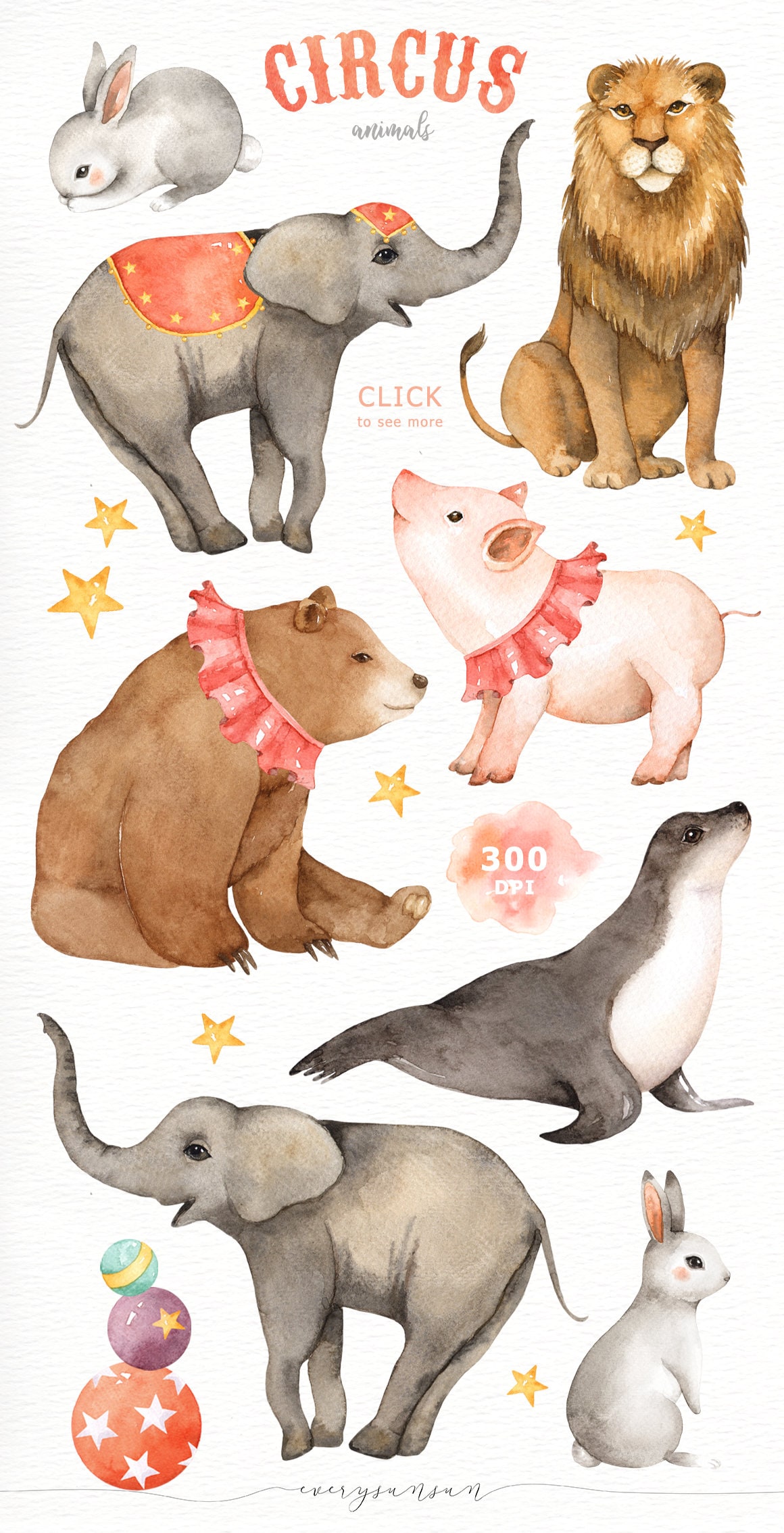 Circus Animals Watercolor clipart Nursery Prints Animals | Etsy