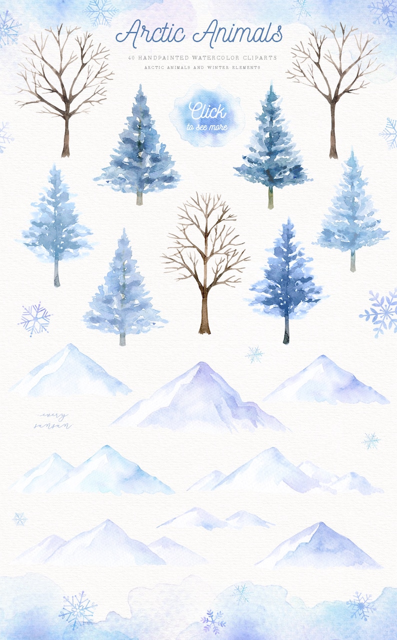 Arctic Animals Watercolor Clip Arts, Holiday Winter Set, Polar Animals, Woodland Animals, Nursery Decor, New Year, Greeting card, Christmas image 3