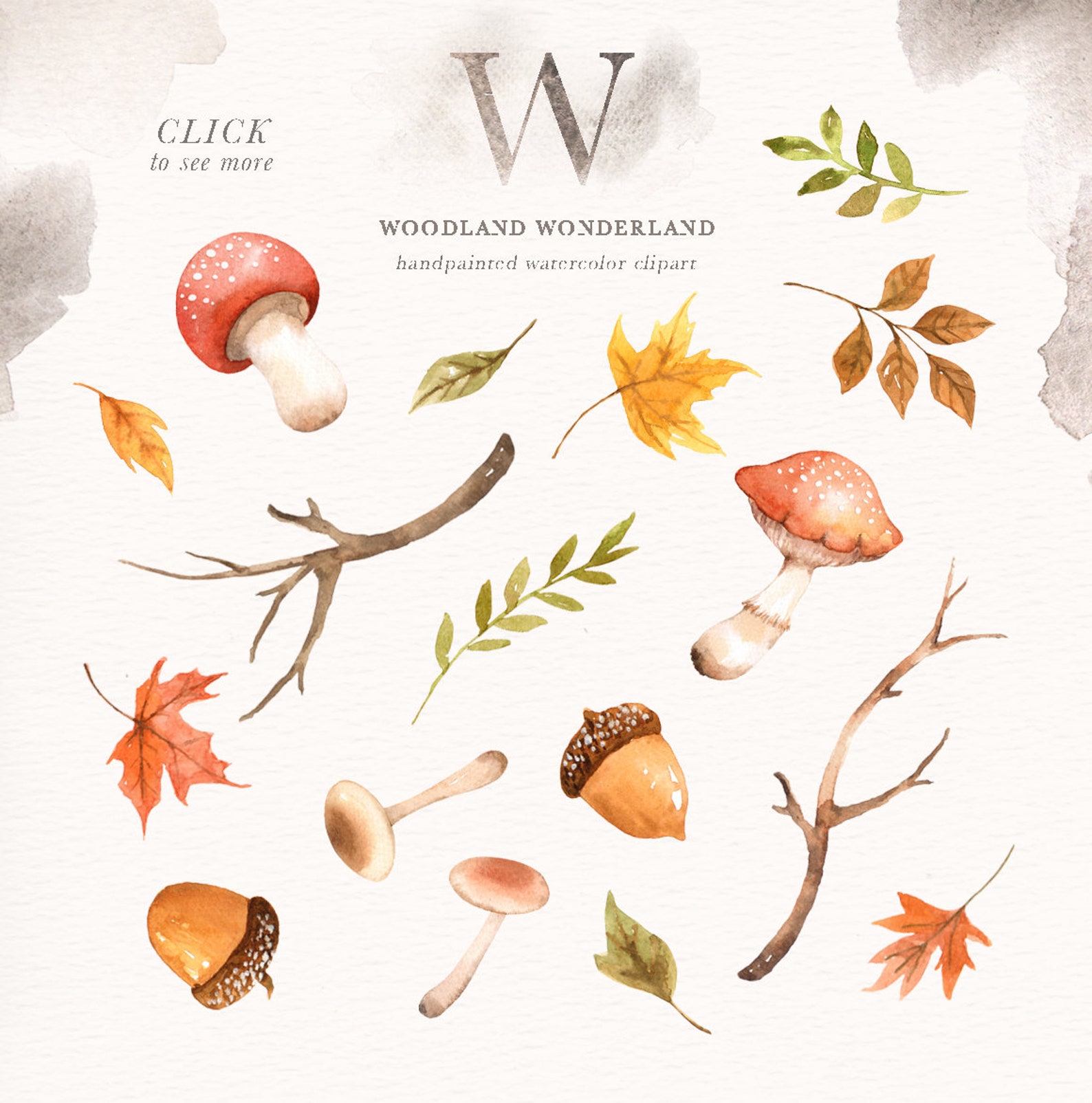 Woodland Wonderland Watercolor Clip Art, Woodland Animals, Kids Clipart ...