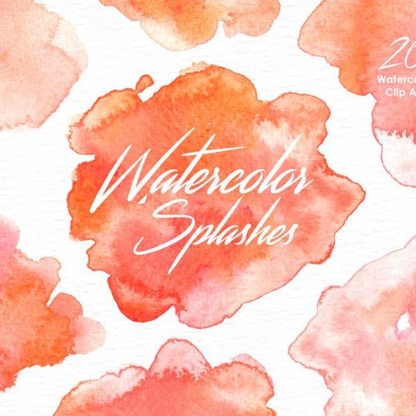Peach Watercolor Splashes Clipart, Hand painted, brush strokes, Peach glow, abstract watercolor, background pink, Brush Strokes, Invitation
