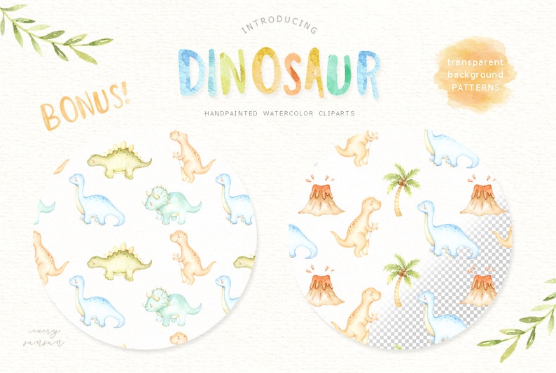 Dinosaur Watercolor Clip Art, T-rex, Safari Animal, Woodland Animals, Kids Clipart, Boho Clipart, Nursery Decor, Nursery Clipart, Tropical image 4